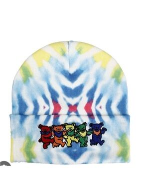 Tie-Dye Beanie with Rainbow Dancing Bears